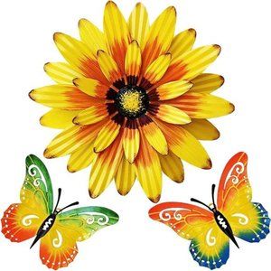 Metal Flowers Wall Decor and Butterfly Wall Art, 3 PCS Metal Outdoor Fence Art